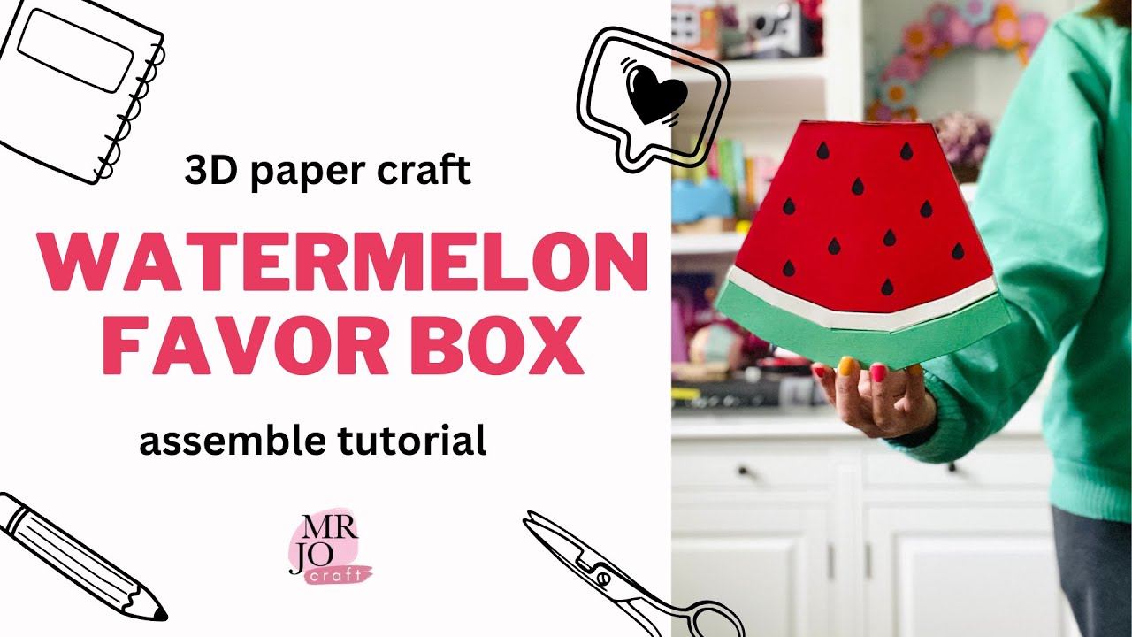 Assemble Tutorial 3D paper watermelon treat box for Cricut and Silhouette Cameo - available on Etsy