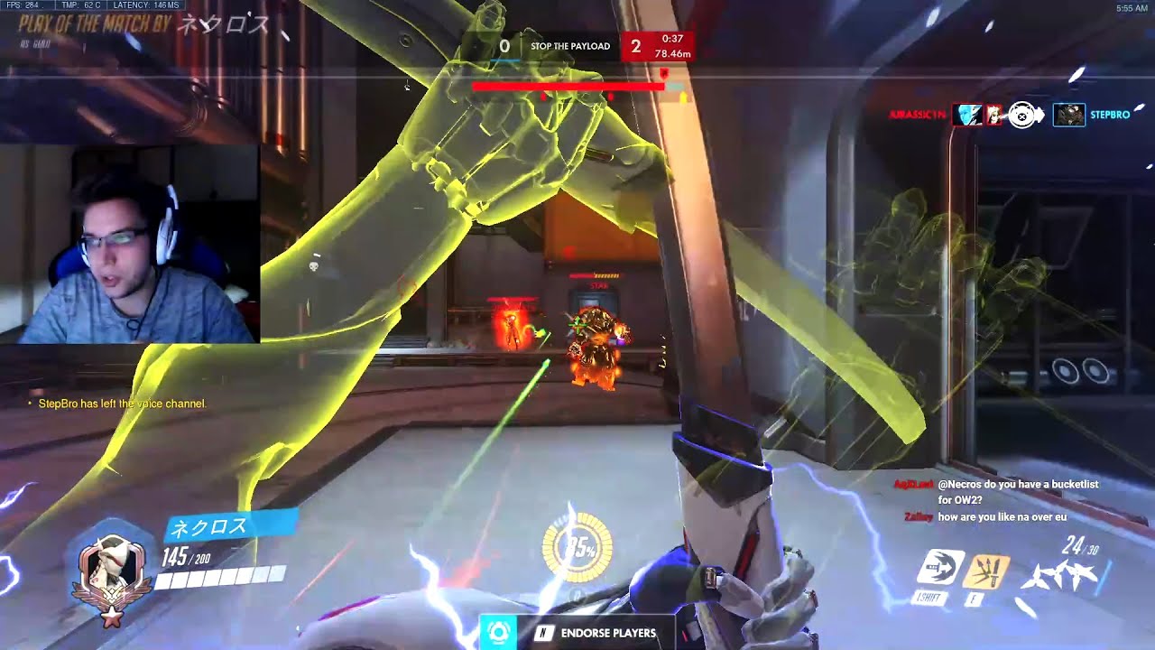Necros Nano Genji - 44 elims! POTG! [ Overwatch Season 28 Top 500 ]