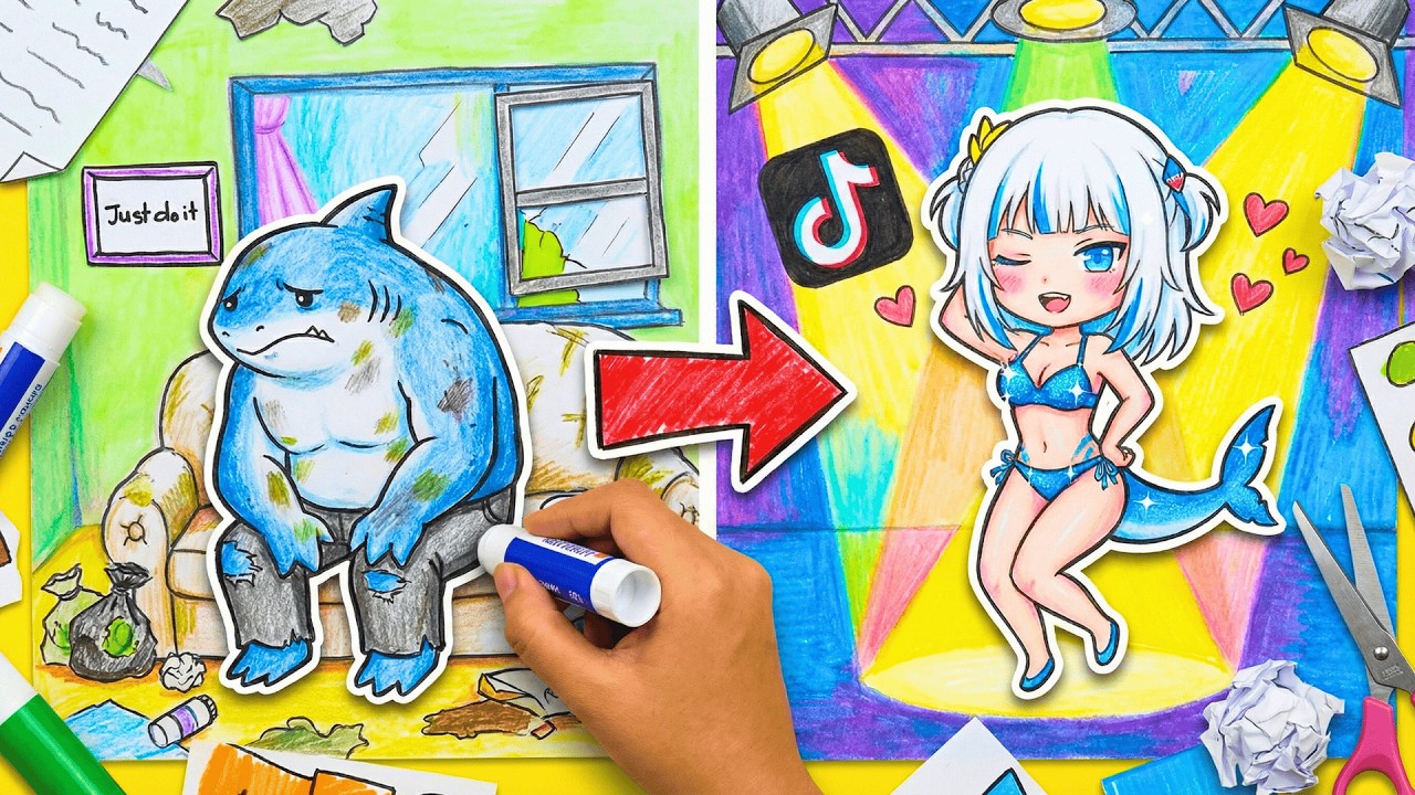 [✨Papel DIY] Escuadrón Suicida: Transformando a King Shark en una hermosa chica 💛 ASMR