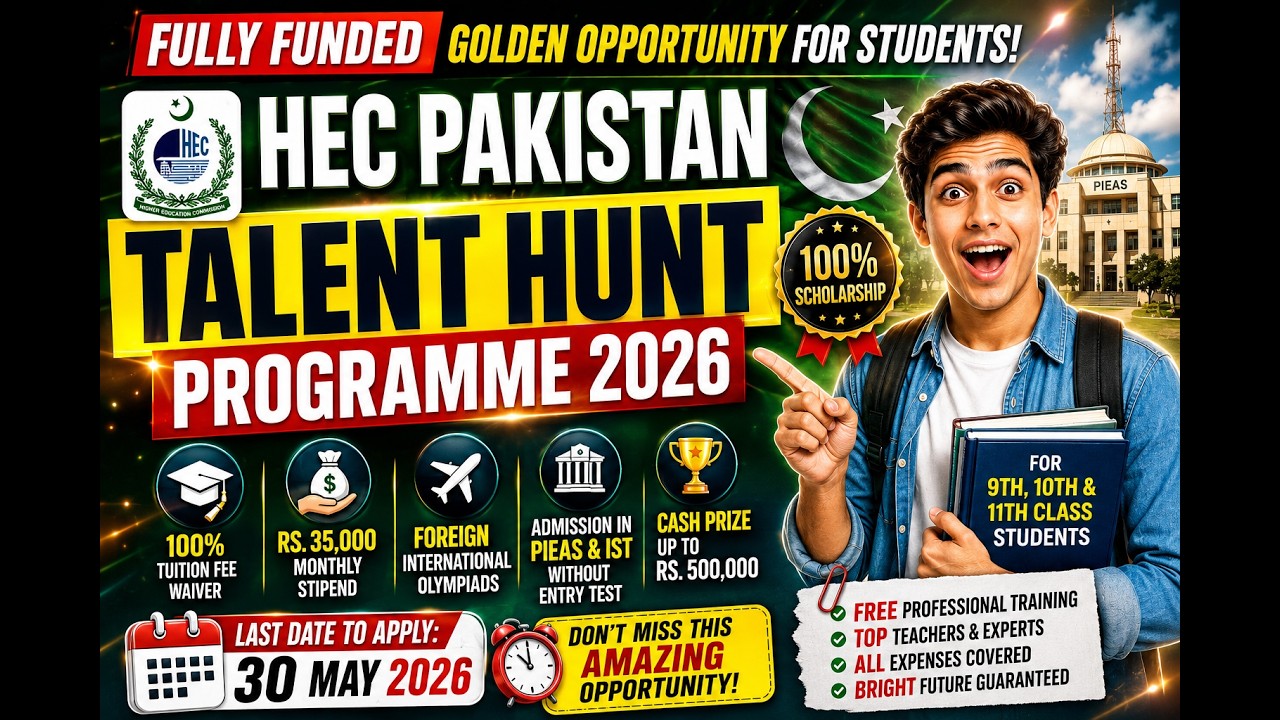 HEC Pakistan Talent Hunt Programme 2026 | Fully Funded Scholarship | Monthly 35,000 Stipend