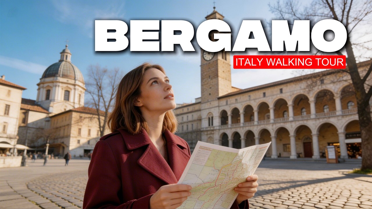 Bergamo, Italy walking tour on a sunny spring day 4K 60 FPS