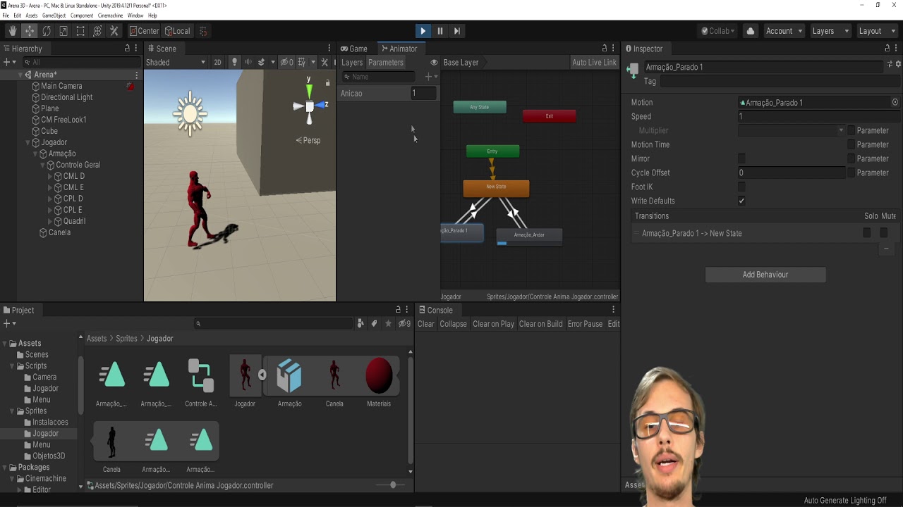 Colocando anima&ccedil;&otilde;es no personagem do jogo - Unity - Jogo Arena #11