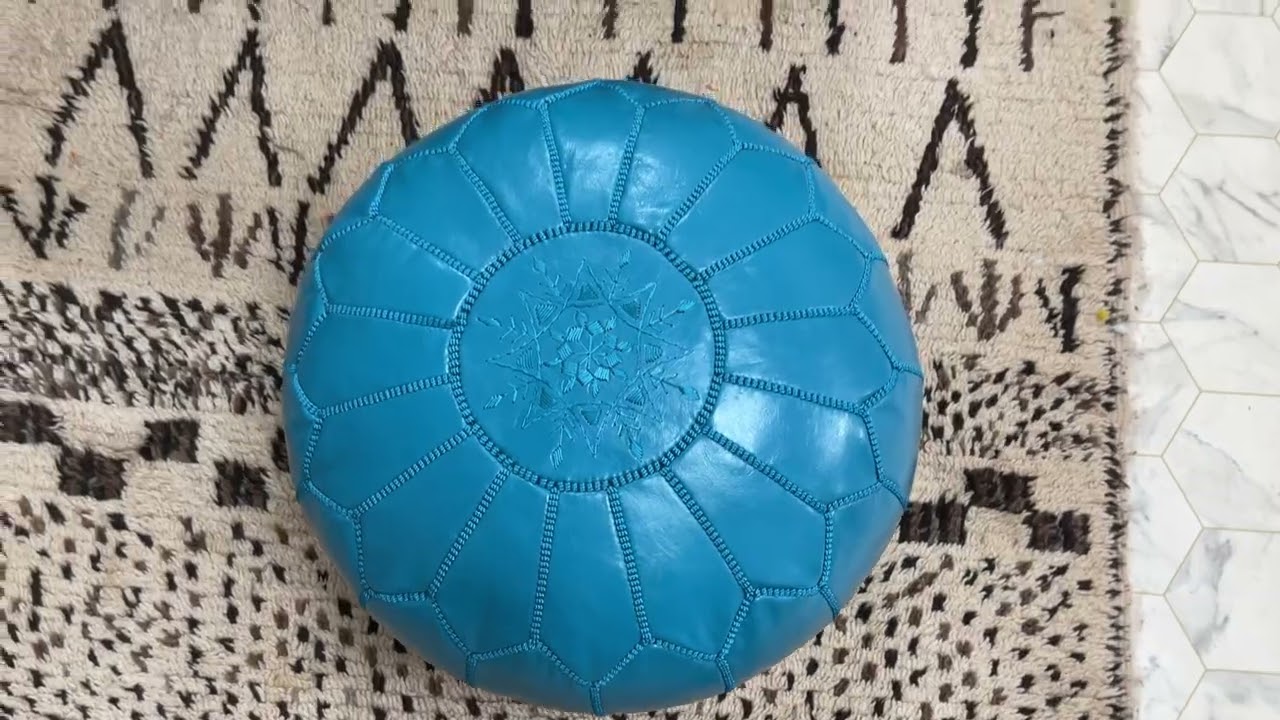 Kechart &ndash; Pure Moroccan Leather ottoman pouf, handmade pouf cover, round footstool