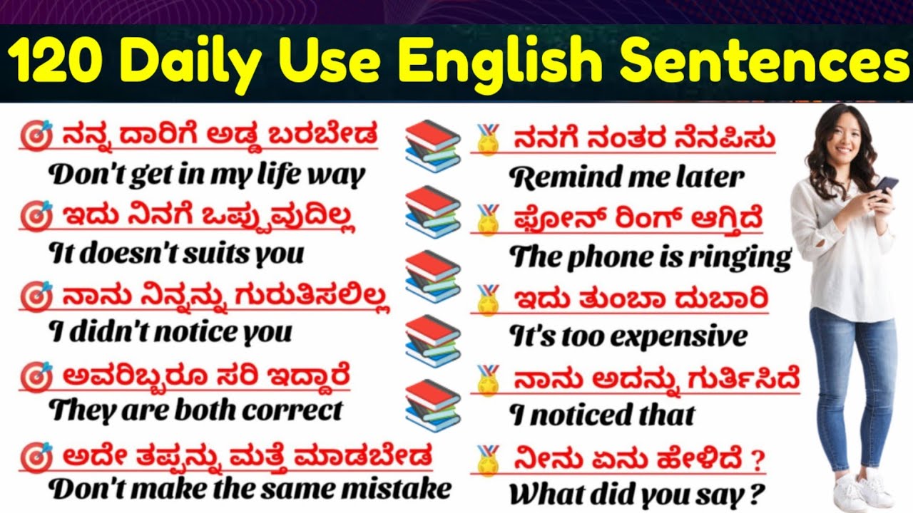 120 Daily Use English Sentences| Short Sentences|Daily use simple sentences|ಕನ್ನಡದ ಮೂಲಕ ಇಂಗ್ಲಿಷ್ 