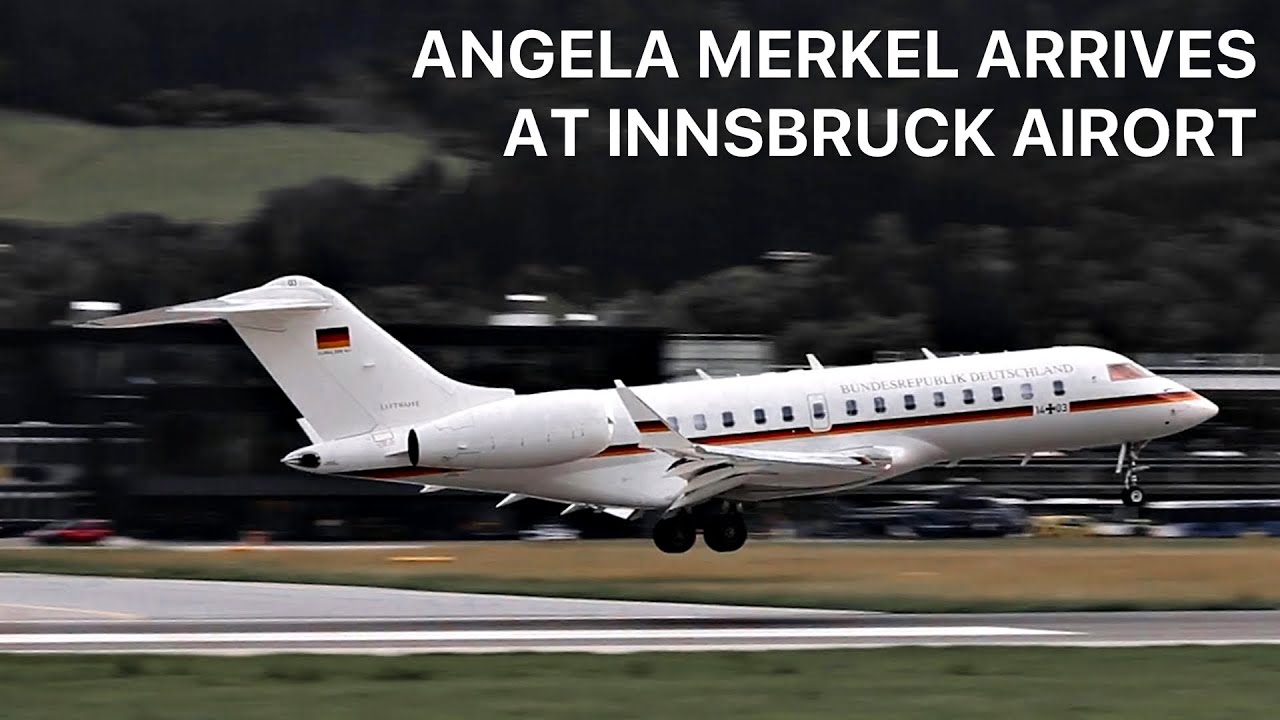 ANGELA MERKEL ARRIVES WITH GERMAN AIR FORCE AT INNSBRUCK AIRPORT
