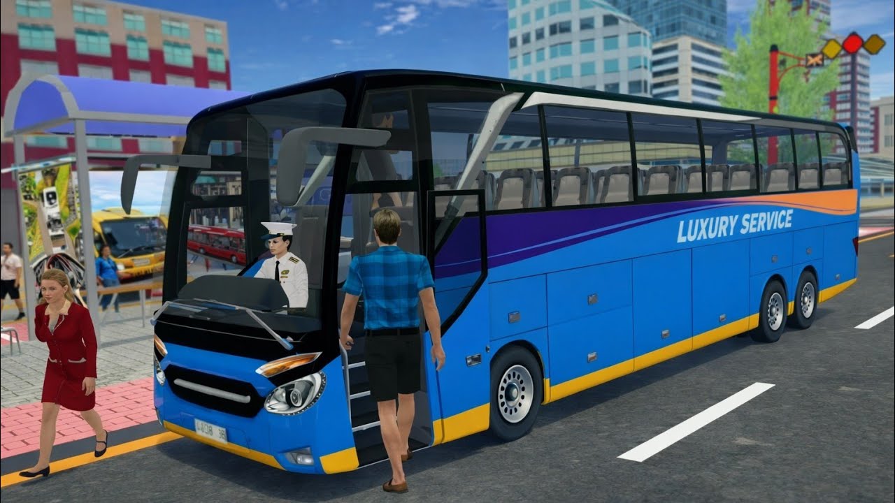 Blue Luxury Coach Bus at City Stop 😍 | Bus Simulator Gameplay