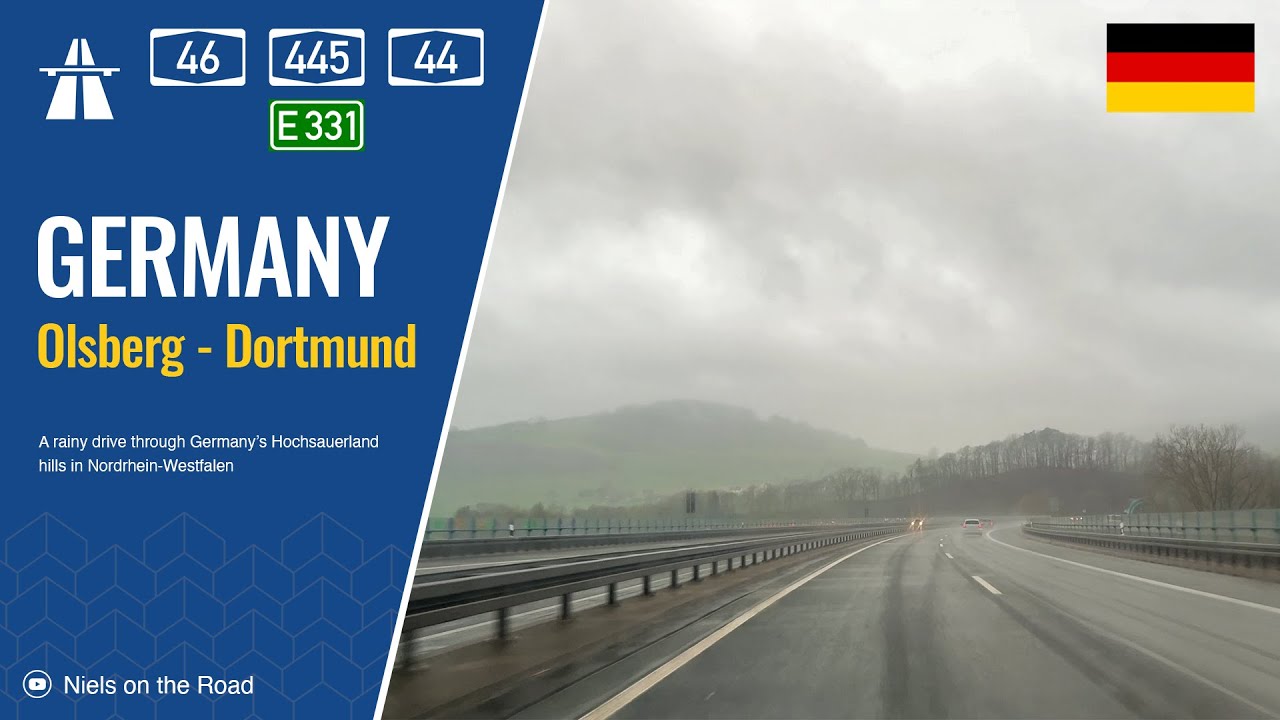 Driving in Germany: Autobahn A46, A445 & A44 E331 from Olsberg to AK Dortmund/Unna