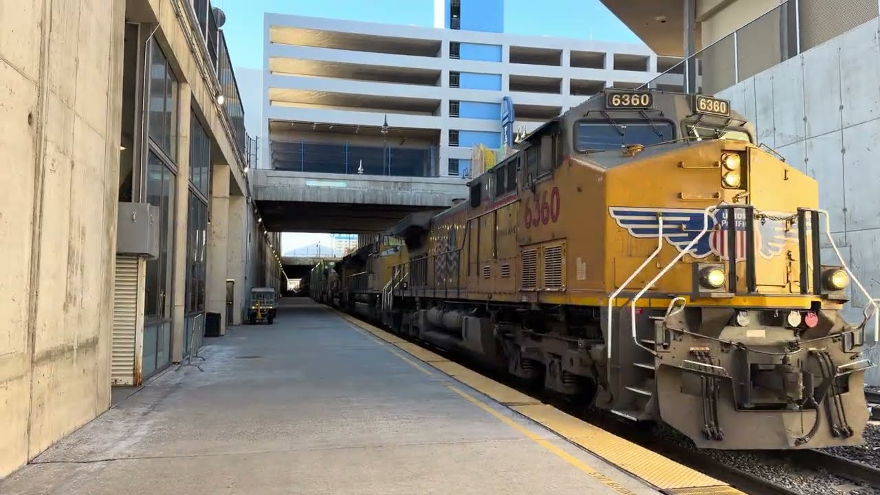 The Union Pacific (ZLTG2) Going By The Reno Trench Reno Amtrak Station in Reno Nevada Cold Saturday 