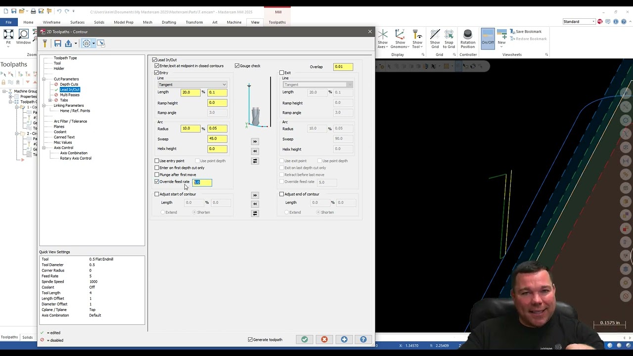 MasterCAM Lead in / Lead out Settings