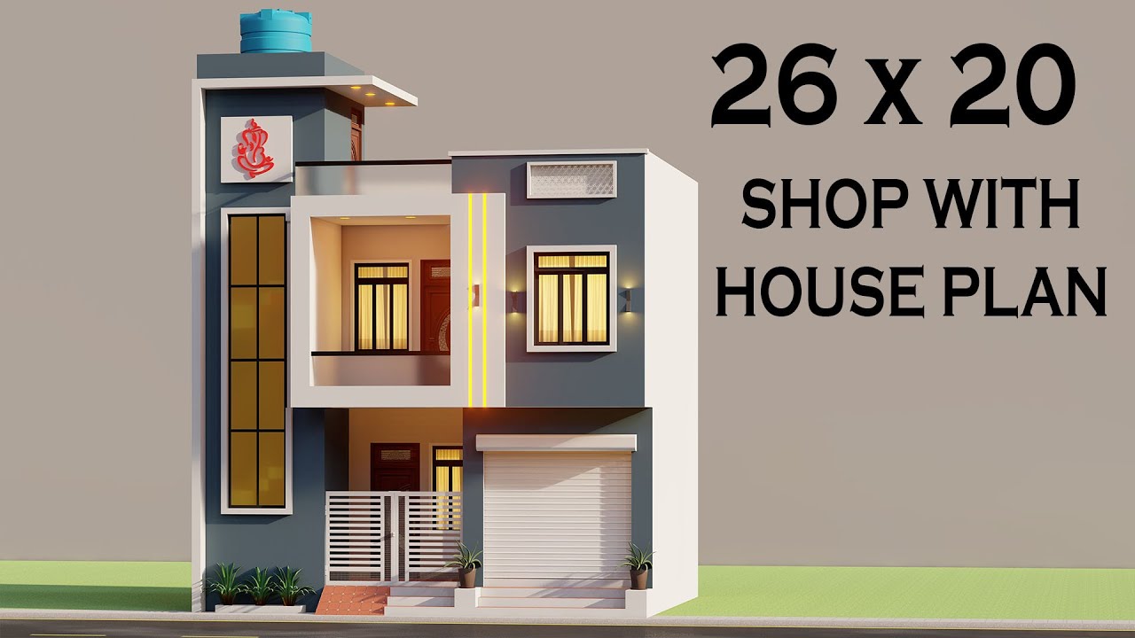 26x20 निचे दुकान ऊपर मकान का नक्शा,3D 26By 20 Dukan Or Makan Ka Naksha,AtoZ Homes Design