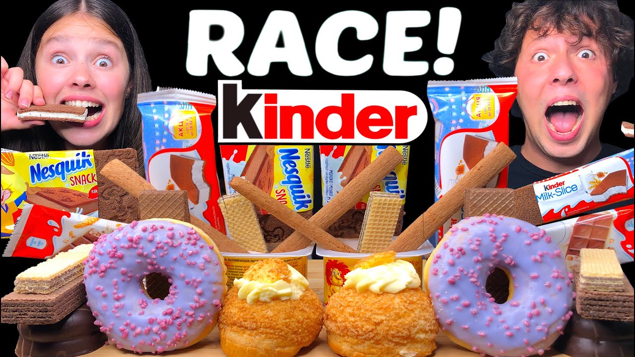 ASMR RACE! KINDER + NESQUIK, CAKE, CHOCOLATE  EATING SOUNDS MUKBANG 먹방 | Tati ASMR