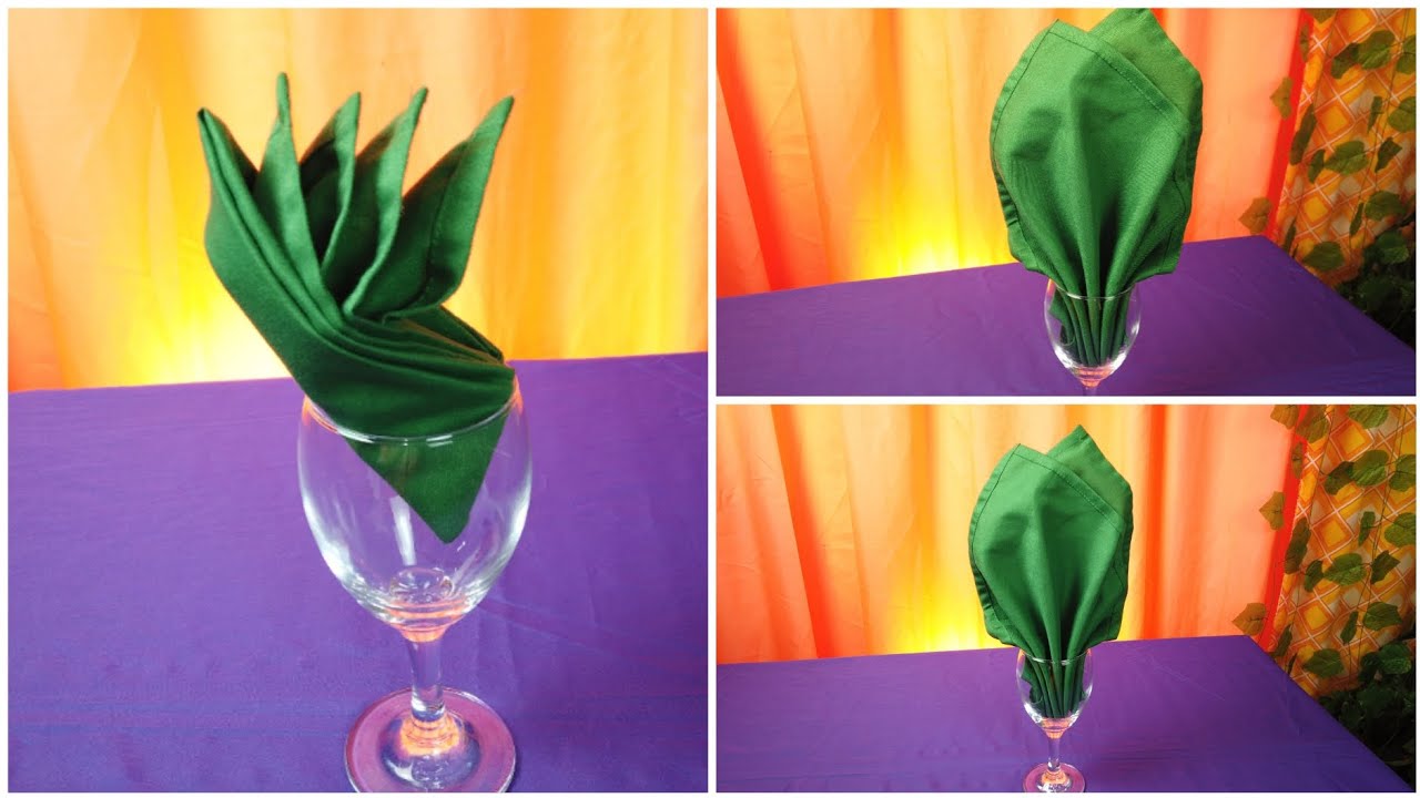 2 BEAUTIFUL DESIGN NAPKIN FOLDING W/ GLASS
