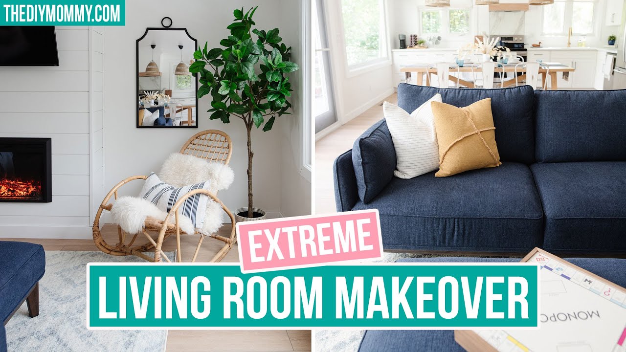 Extreme Living Room Makeover with DIY shiplap fireplace | Lake House Makeover | The DIY Mommy