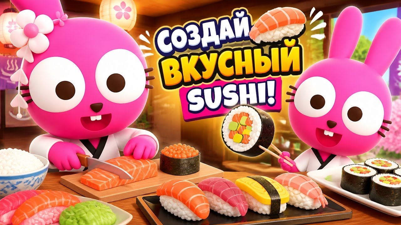 Кулинарная игра для детей. Японский ресторан Пурпурно Розового кролика. Готовим еду для зверят