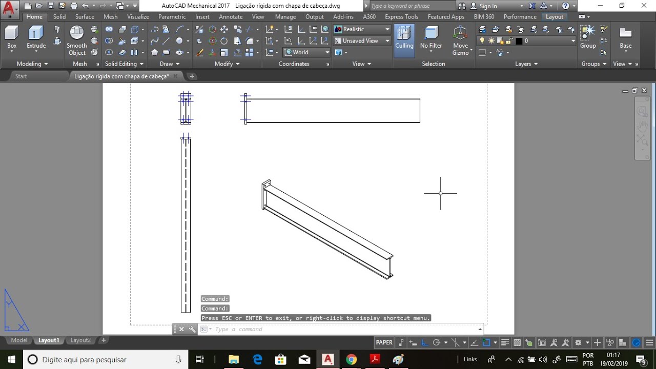 AutoCAD Mechanical - Liga&ccedil;&atilde;o R&iacute;gida com Chapa de Cabe&ccedil;a Parafusada Assim&eacute;trica