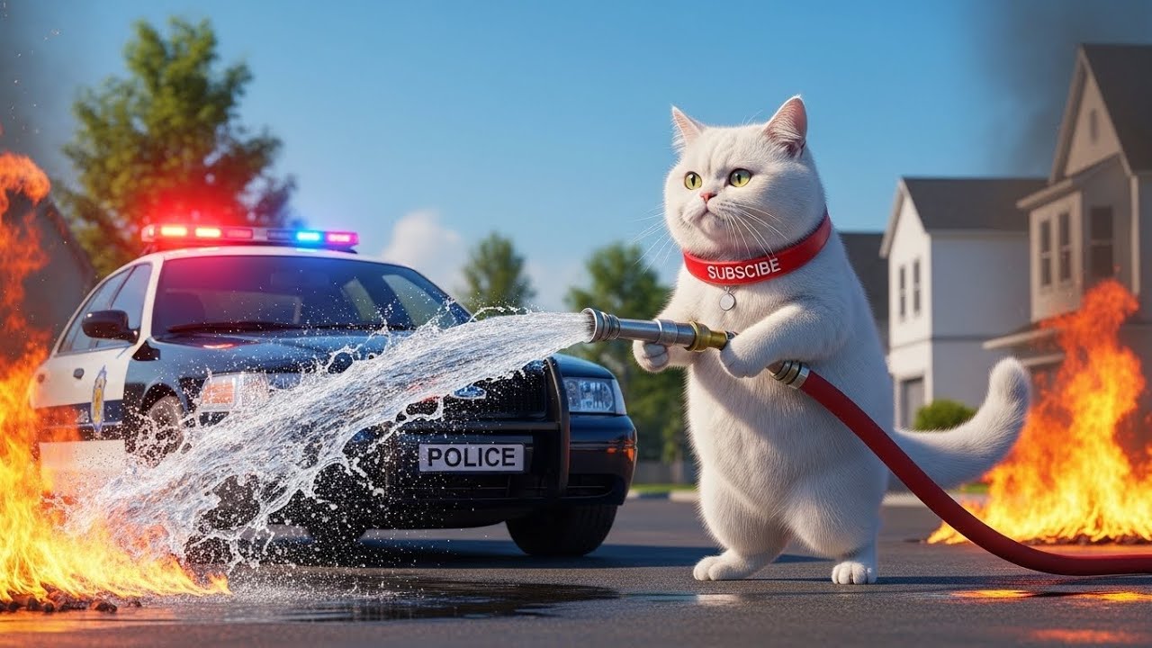 Brave Police Cat Rescues Bear Cub from Fire 😱🔥