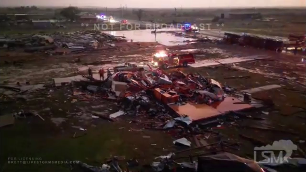 06-21-2023 Matador, TX  - Violent Tornado Damage in the Heart of Town - Drone - Insane Destruction
