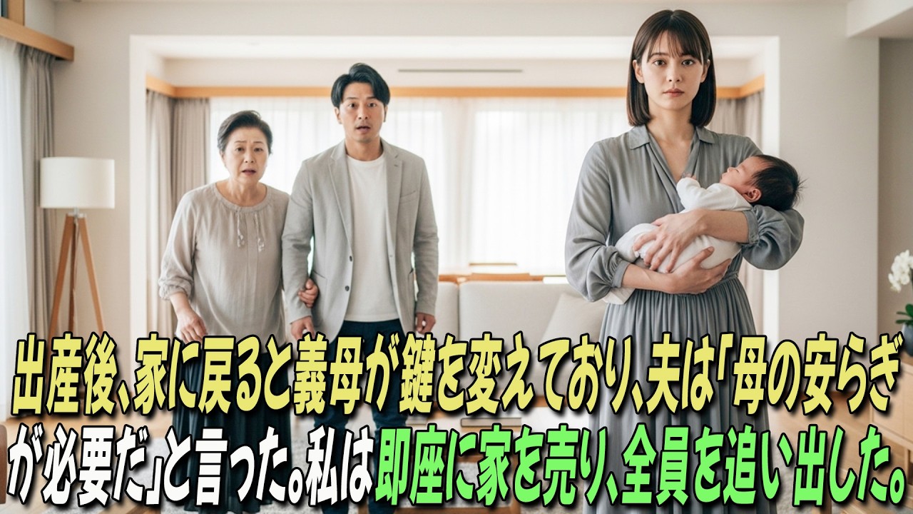 👶出産後、家に戻ると🔒義母が鍵を変えていて、夫は言った。「母には安らぎが必要なんだ…」