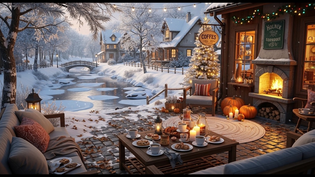 Calm Jazz Background ❄ Cozy Winter Porch Ambience for Anxiety Relief