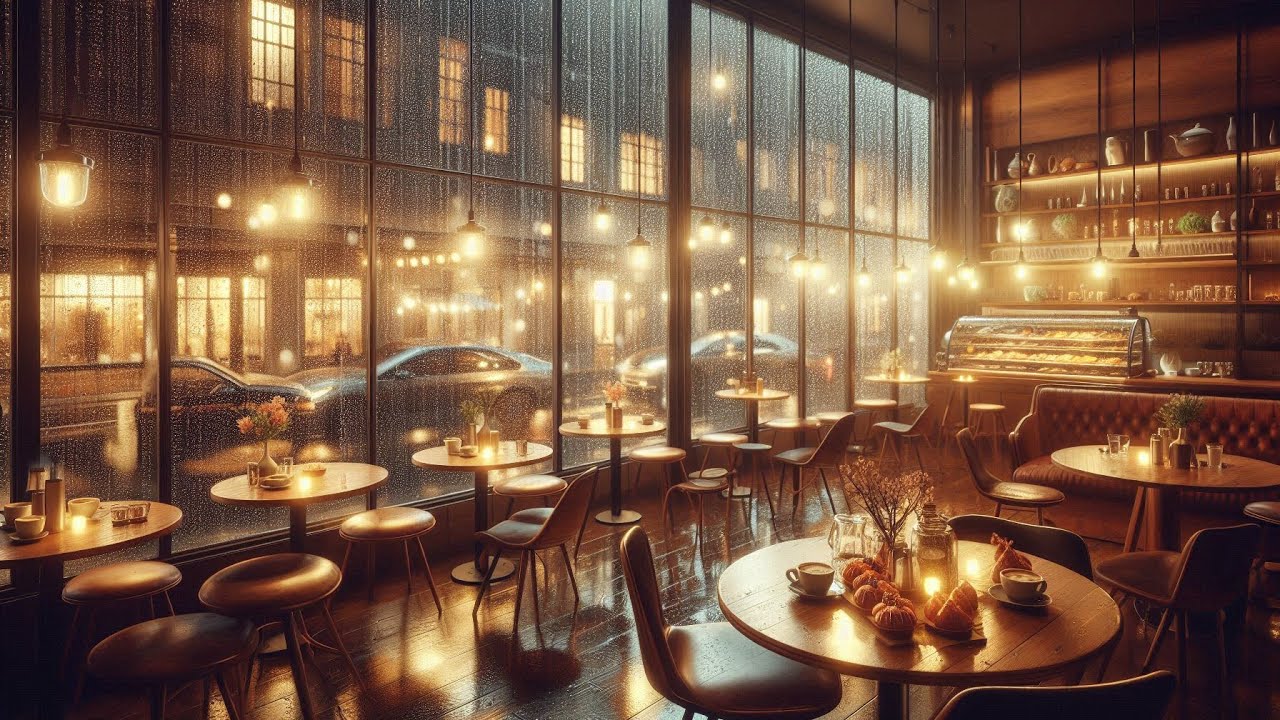 Cozy Rainy Night Cafe Ambience | Rain on Window & City Lights for Relaxing (2 Hours)
