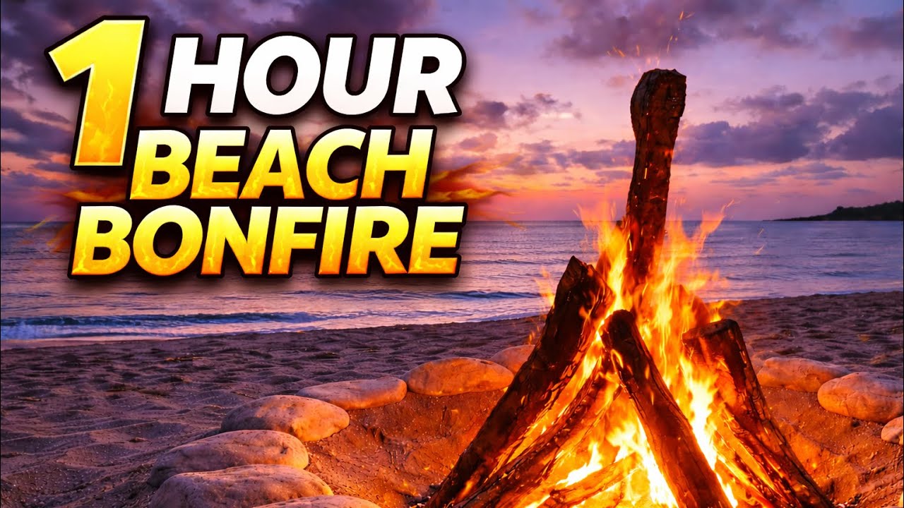 1 Hour Beach Bonfire 🔥 Relaxing Fire Sounds & Ocean Waves | Calm, Sleep, Study