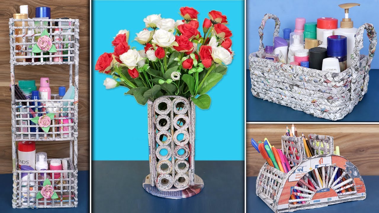 6 Newspaper Craft... DIY Handmade Things !!! Reuse Ideas