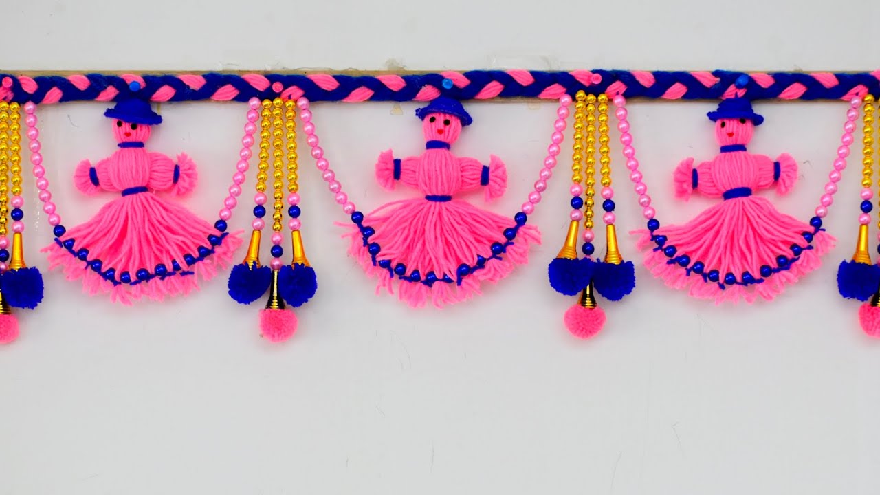 ऊन से बनाए गुड़िया वाली तोरण/New design Woolen door hanging/ बिना क्रोसिया के बनाए गुड़िया की तोरण