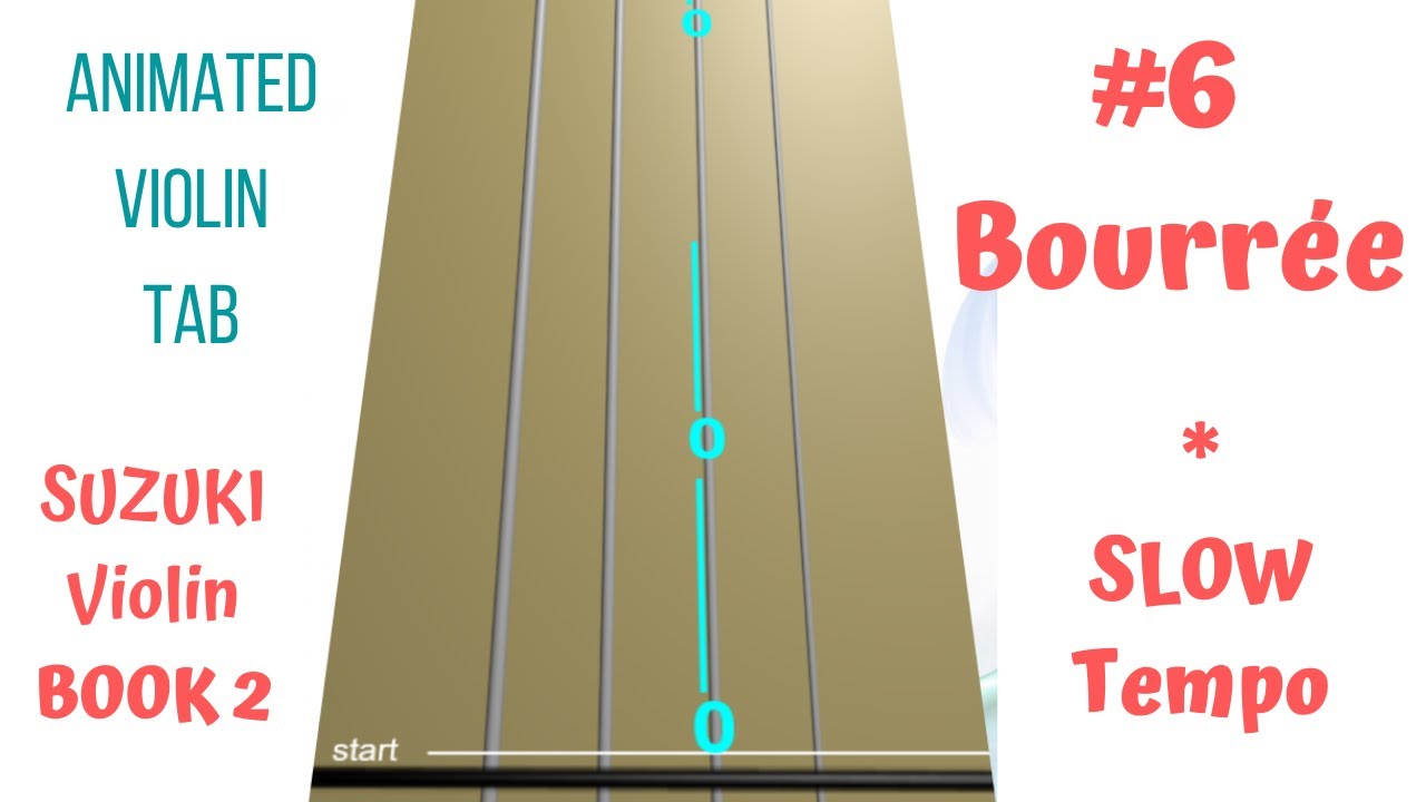 BOURRÉE (Bourree)🍇 by G.F. Handel | Suzuki Violin Book 2 | Song 6 | SLOW tempo | Animated Violin TAB