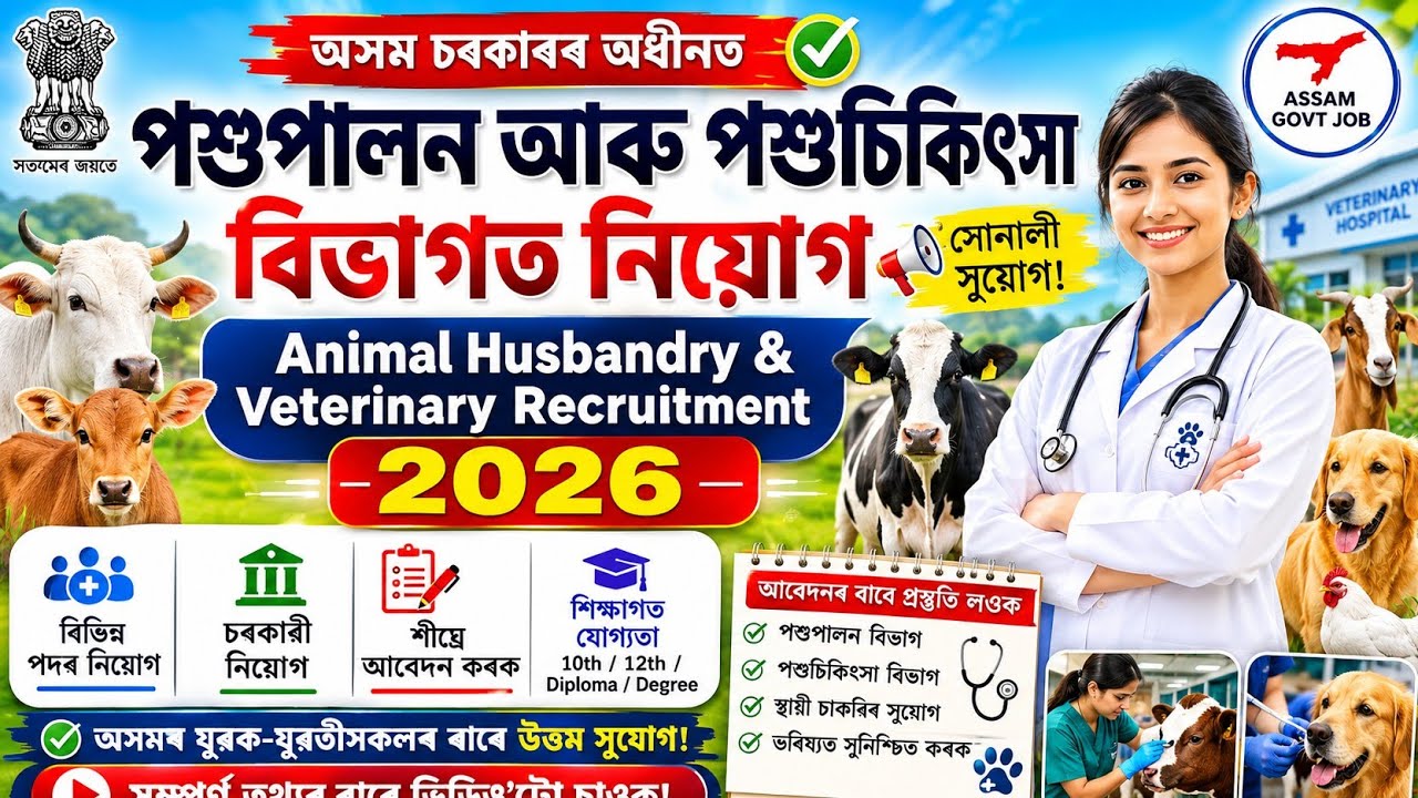 Animal Husbandry & Veterinary Recruitment 2026 Assam Govt Jobs পশুপালন আৰু পশুচিকিৎসা বিভাগত নিয়োগ