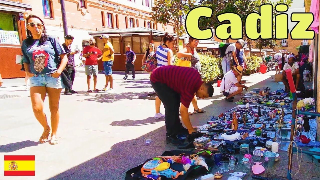 Cadiz Flea Market and Singing vendors Virtual Walking Tour Spain 4K Ultra HD