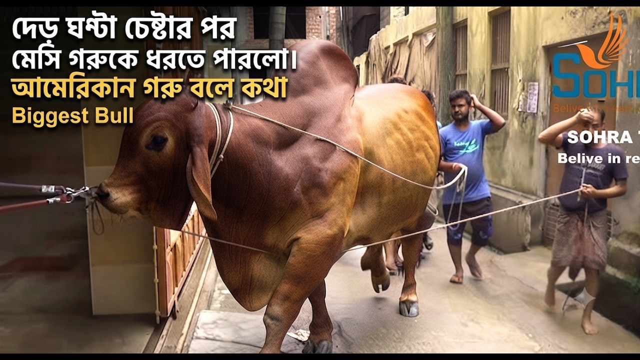 দেড় ঘণ্টা চেষ্টার পর মেসি গরুকে ধরতে পারলো। আমেরিকান গরু বলে কথা I Biggest Bull
