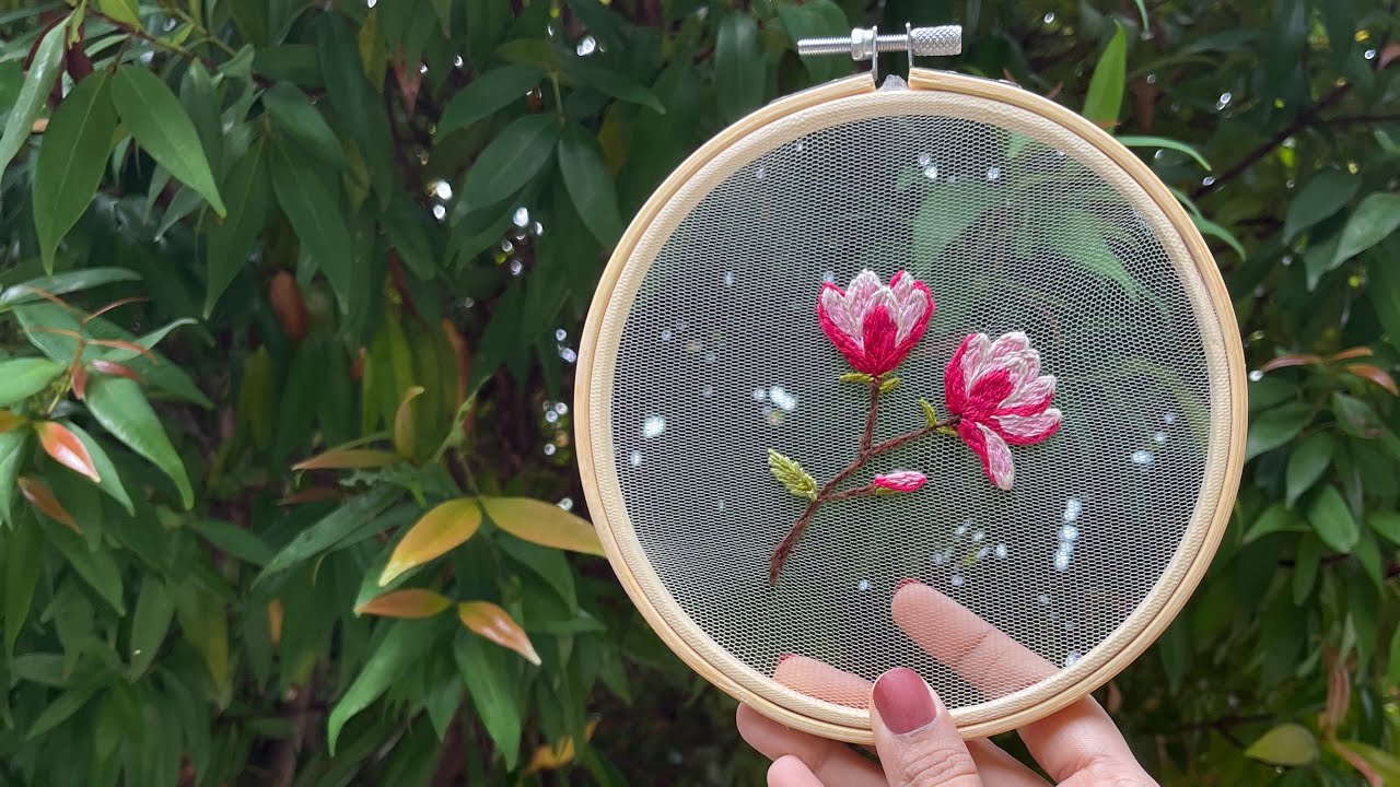 How To Embroider A Magnolia Flower On Tulle | Embroidery For Beginners