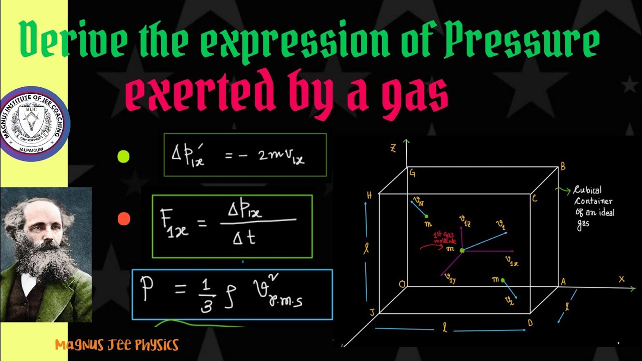 Prove that the pressure exerted by a gas is P = (1/3) ρ v  ^2  ⦿ Chapter : Kinetic Theory of Gases