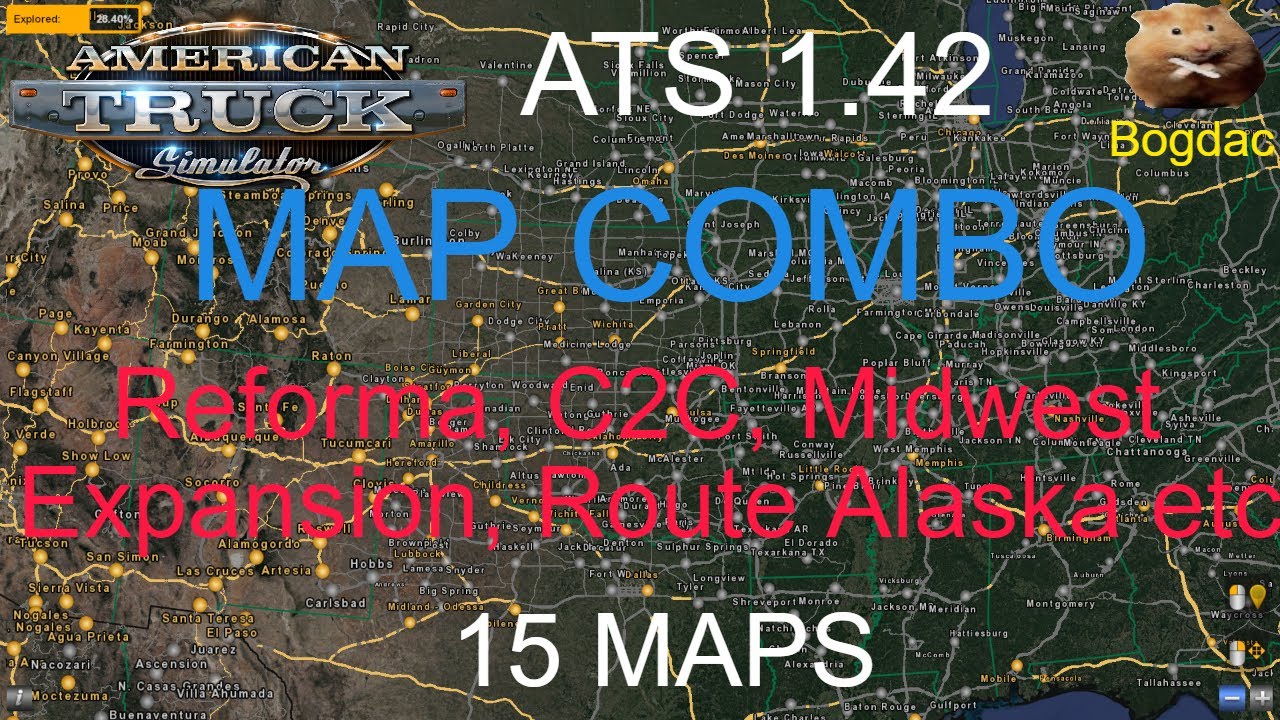 ATS 1.42  MAP COMBO   Reforma, C2C, Midwest Expansion, Route Alaska etc     15 maps