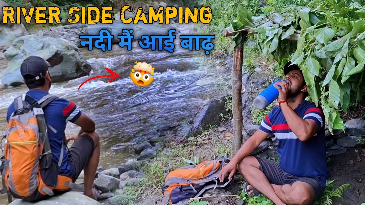 Bushcraft Camping Near "Flooded River " | No Tent, No Tools, | Himachal Pradesh