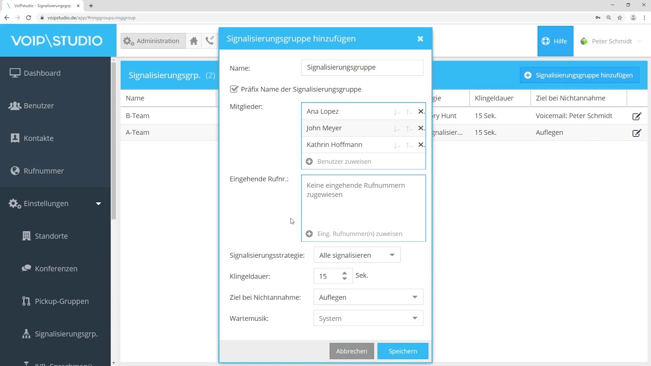 Cloud-Telefonanlage - Signalisierungsgruppen einrichten