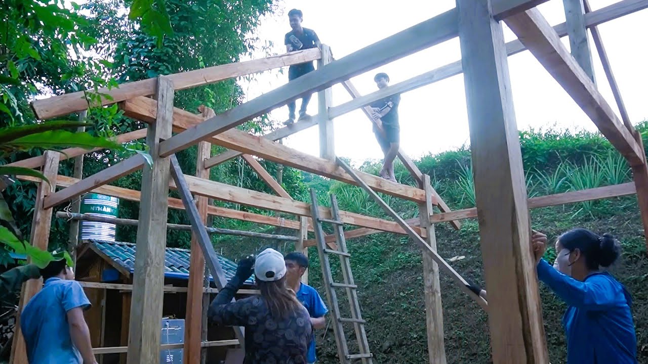 Helping a Close Friend Raise a Strong Wooden Home Frame While Planning a Future Village Bridge