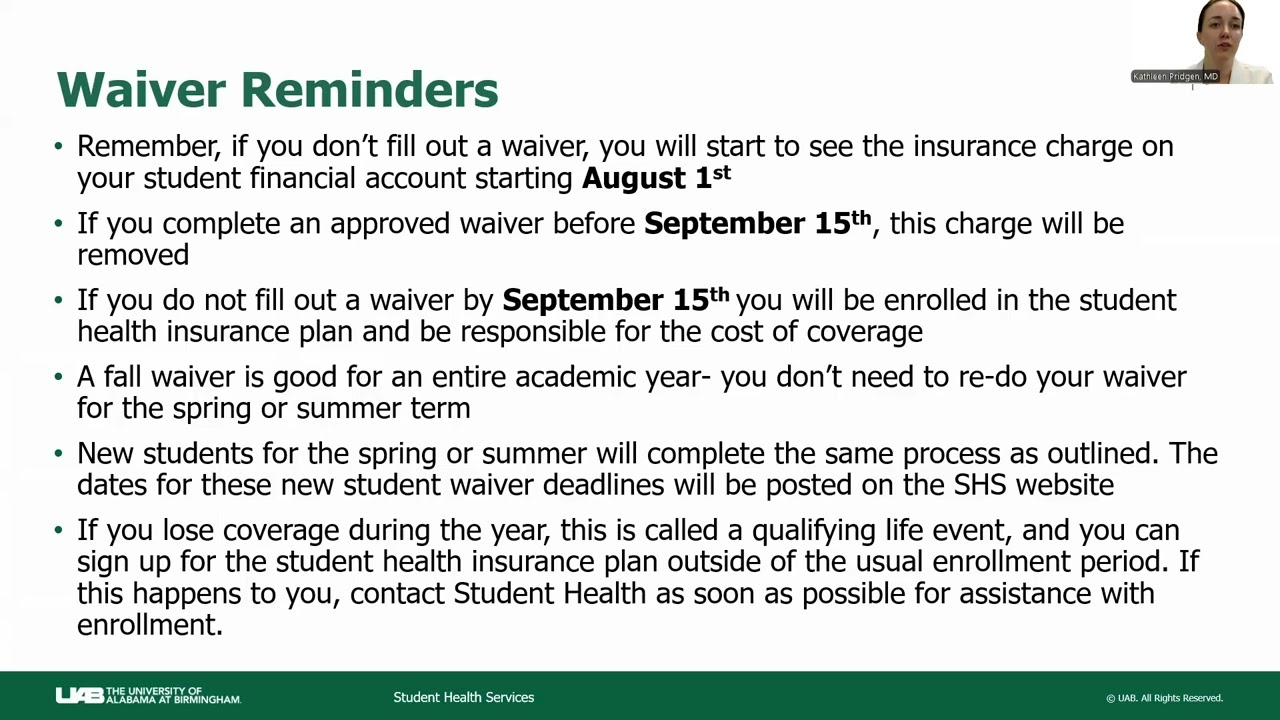 UAB Student Health Insurance Waivers and Enrollment (New Process-2024)