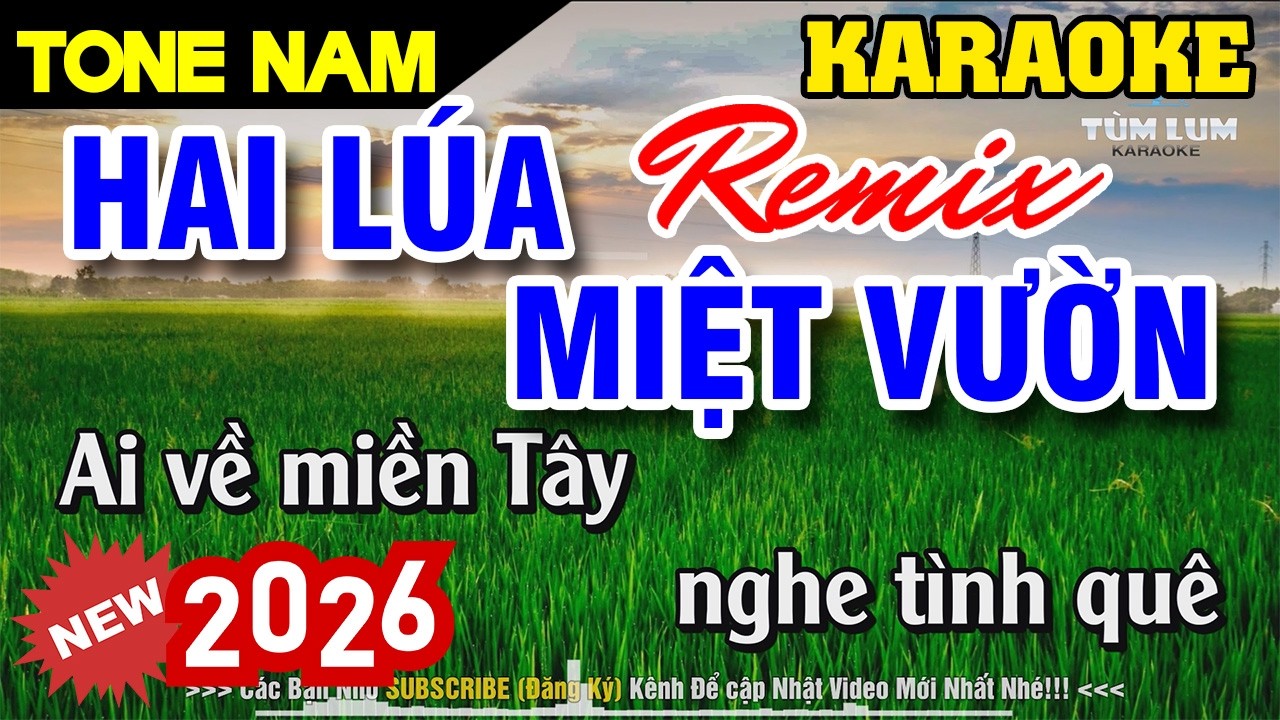 Hai Lúa Miệt Vườn Remix Karaoke Tone Nam [ Gm ] Nhạc Sống Dễ Hát | Karaoke Tùm Lum