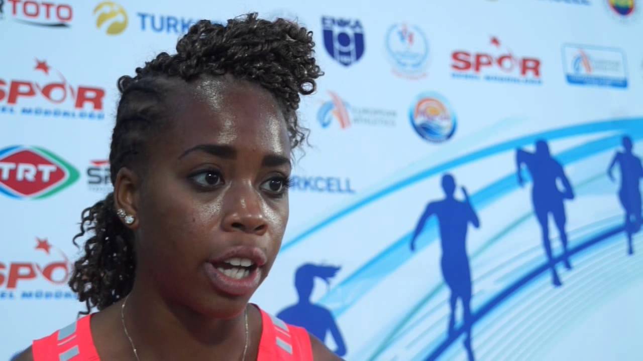 Jamile Samuel (NED) after winning the 200m