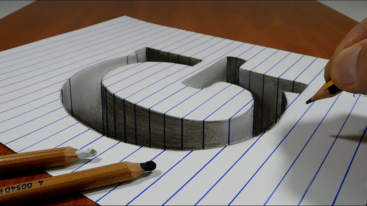 Draw a Letter G Hole on Line Paper   3D Trick Art