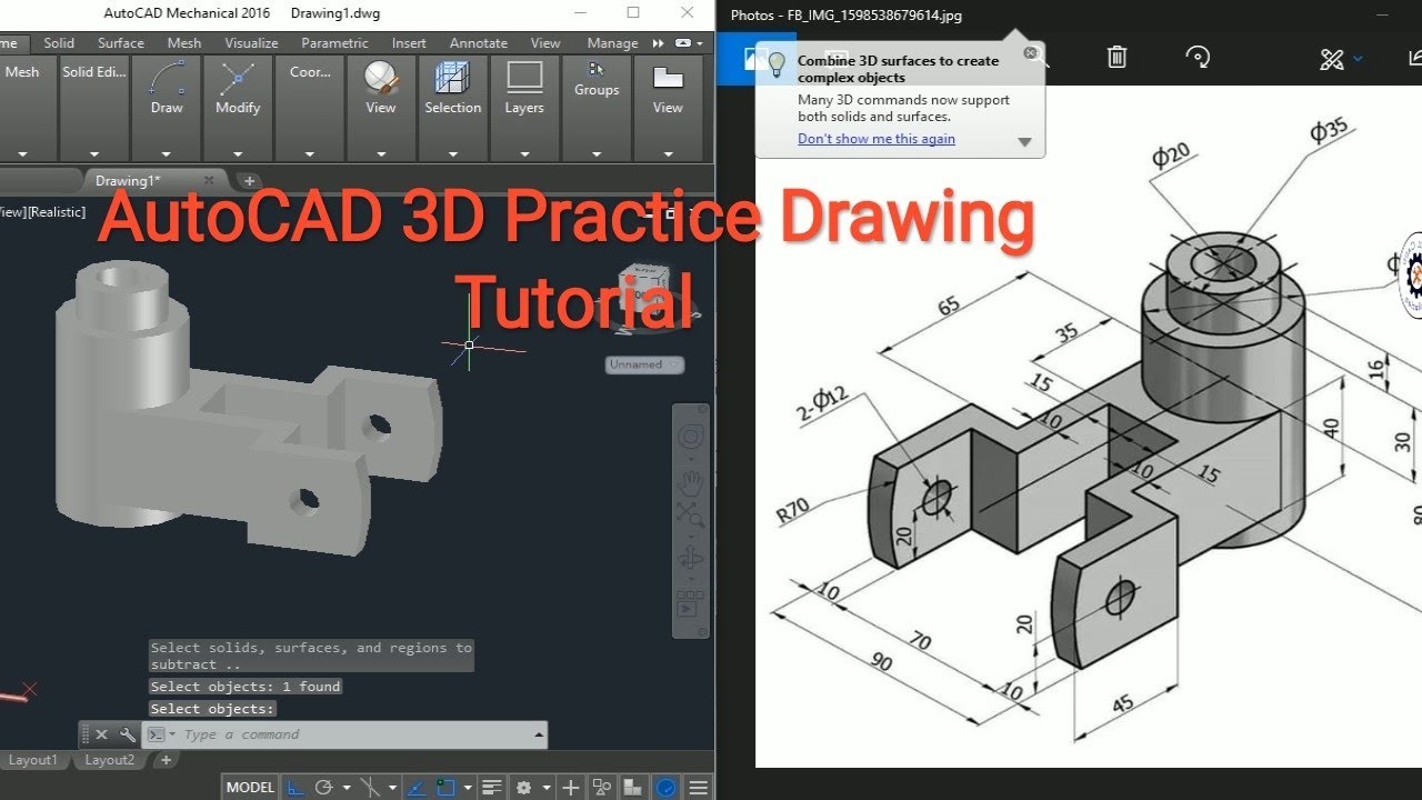 AutoCAD 3D Practice Drawing Tutorial |Tamil |