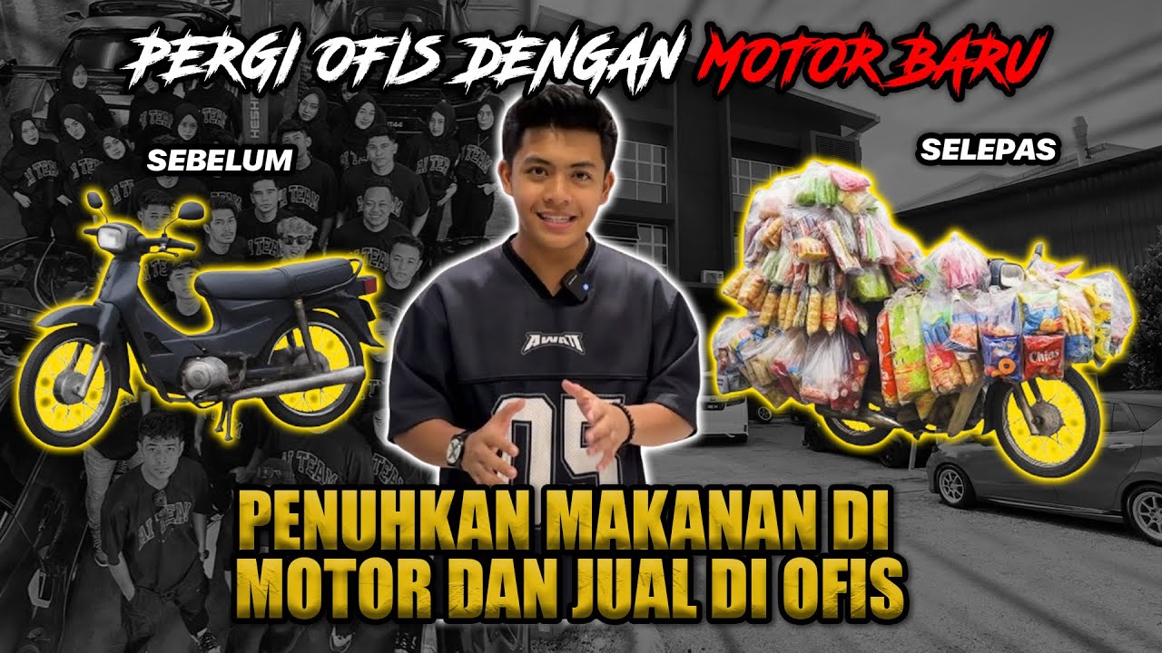 PENUHKAN MAKANAN KELILING MOTOR!!! PERGI OFIS AITEAM DENGAN MOTOR BARU?!