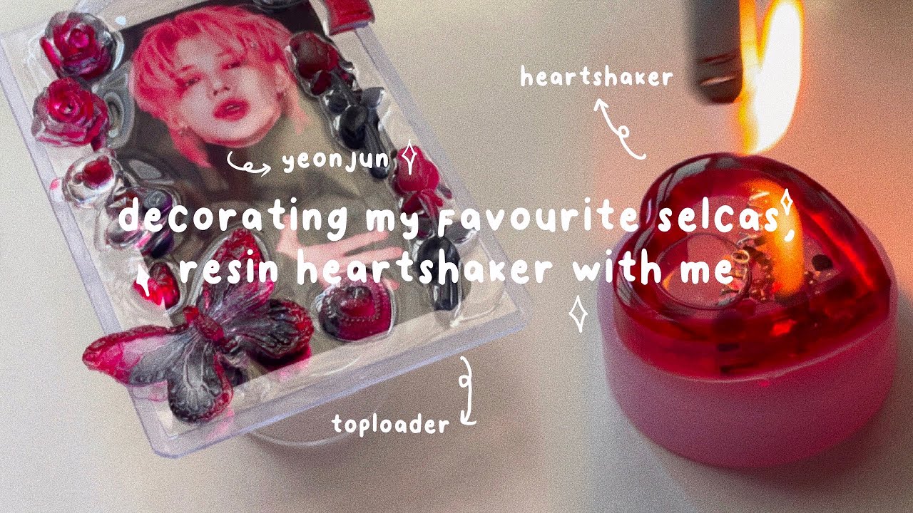 resin heartshaker w me/decorating my favourite selcas on toploaders🖤