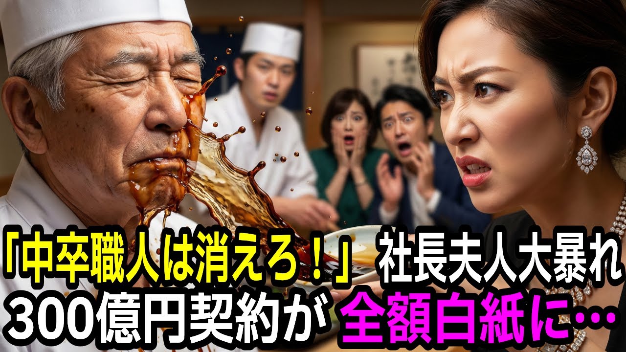【スカッとする話】高級寿司店で中卒の職人に醤油をぶっかけた社長夫人、翌日、夫の300億円の契約が白紙になり…【シニア】