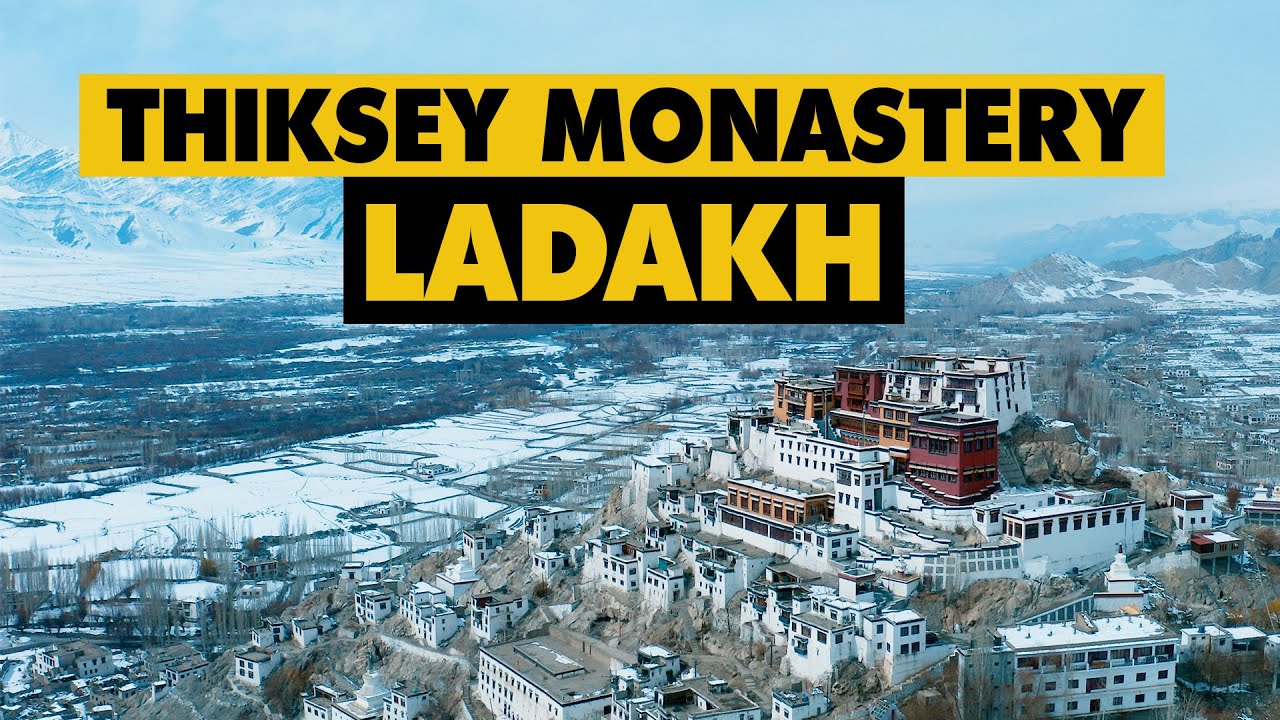 Thiksey Monastery Aerial View in WInter - Leh, Ladakh, India