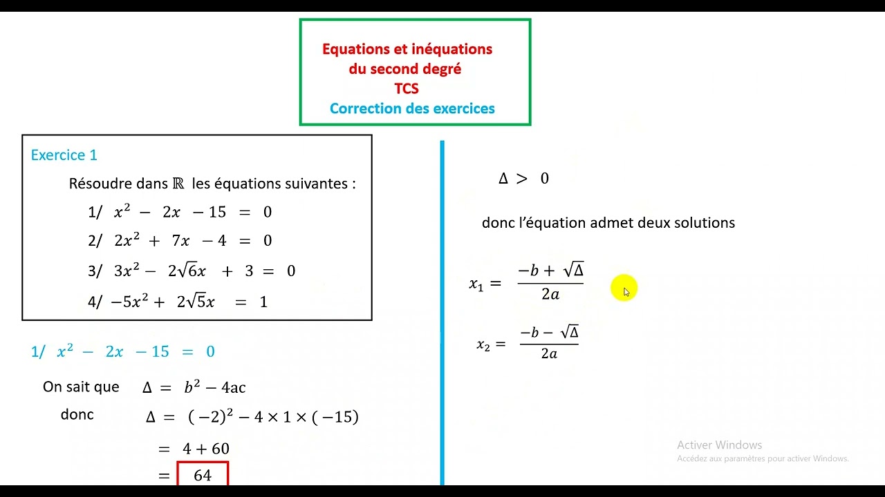 équations et inéquations second degréTCS correction EX 1