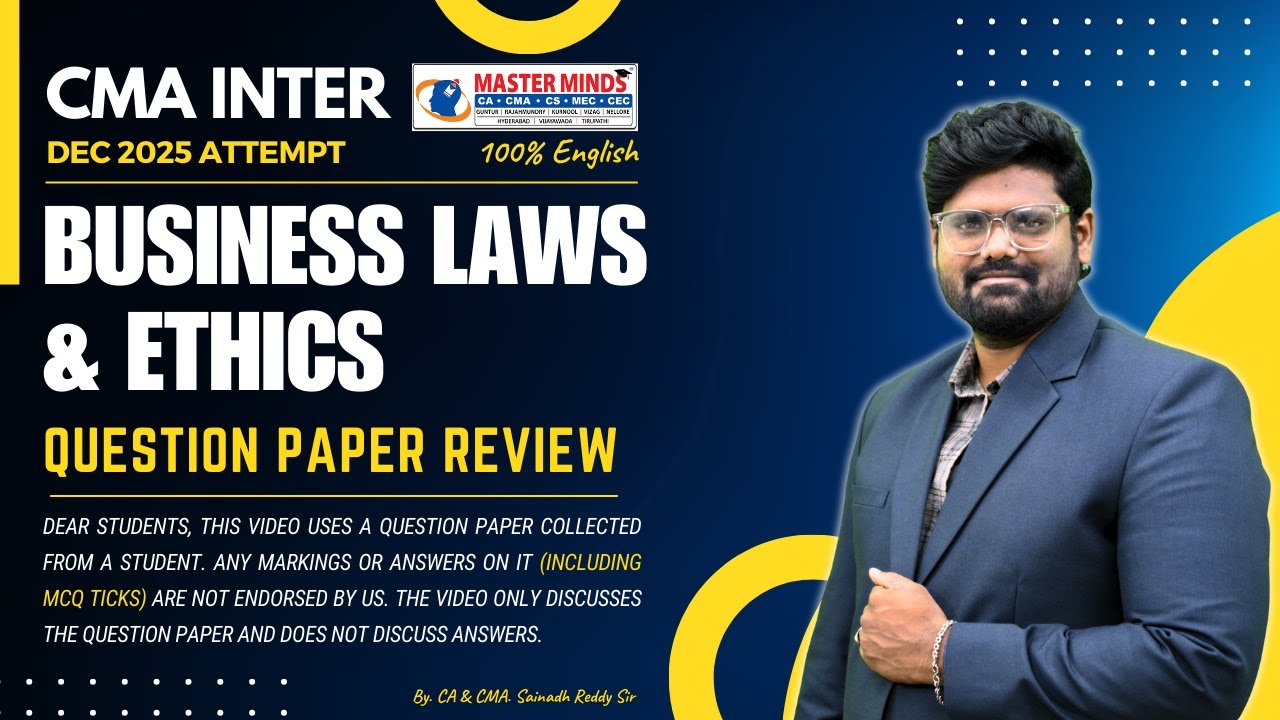 CMA Inter Business Laws & Ethics  Dec 25 Question Paper Review