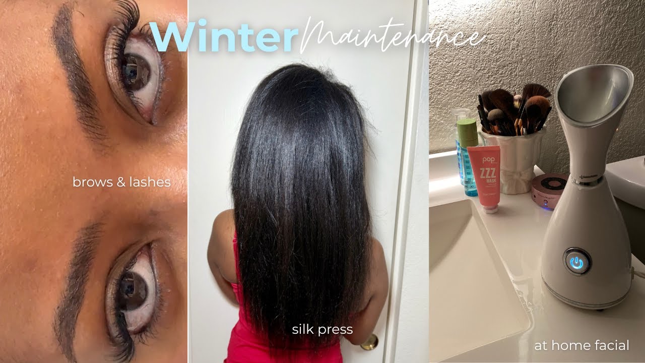 winter maintenance AT HOME: silk press, lashes, facial, nails, makeup