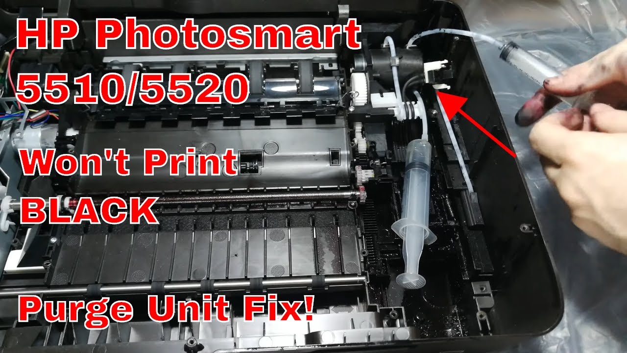 HP Photosmart 5510/5520 Won't Print Black • Purge Unit Repair & Printer Refurbish